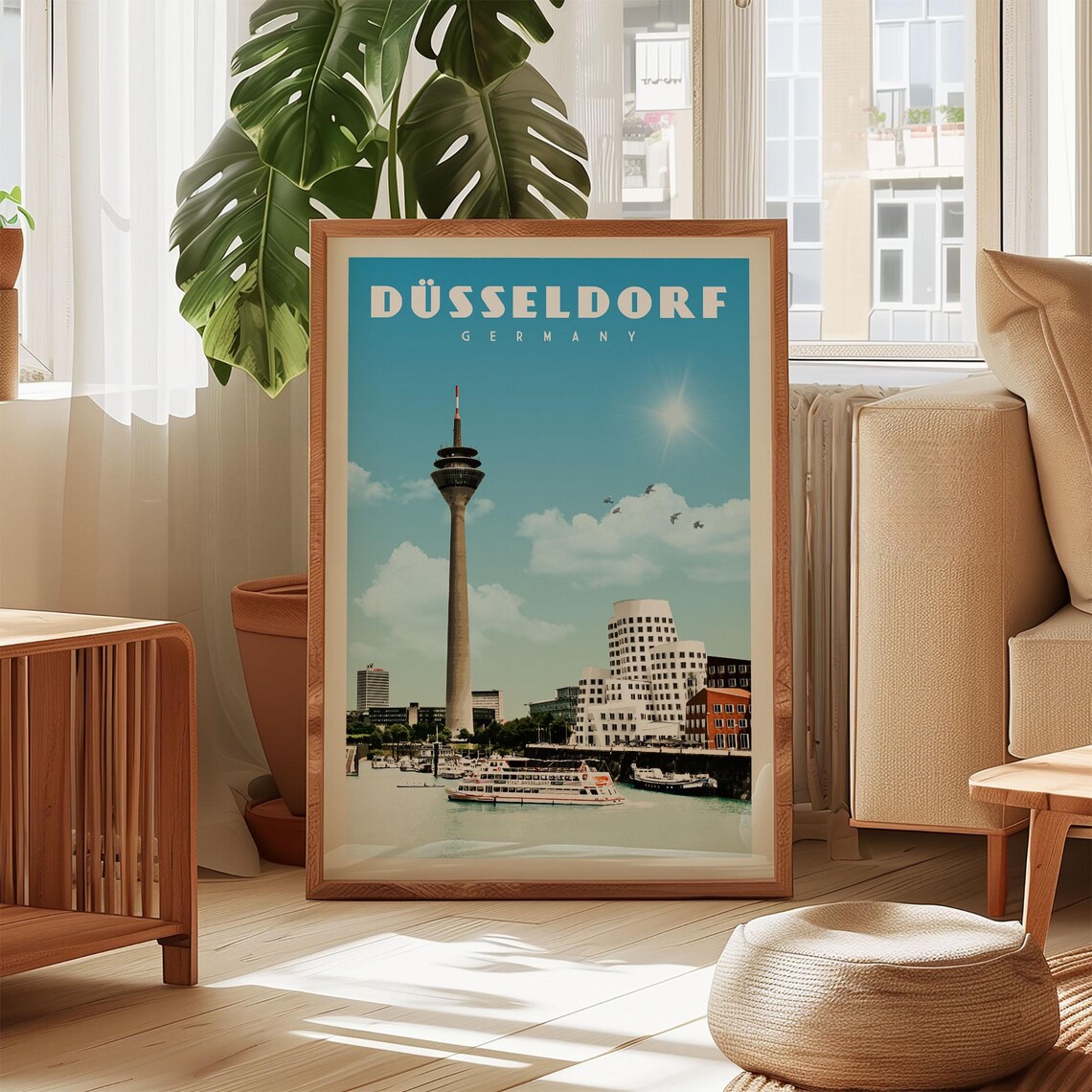 Dusseldorf Vintage Travel Poster, Germany Skyline