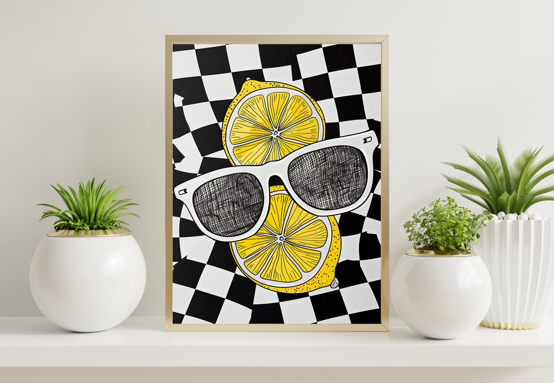 Checkered Lemon Wall Art Trendy Abstract Print Aesthetic Printable Art Instant - Image 4