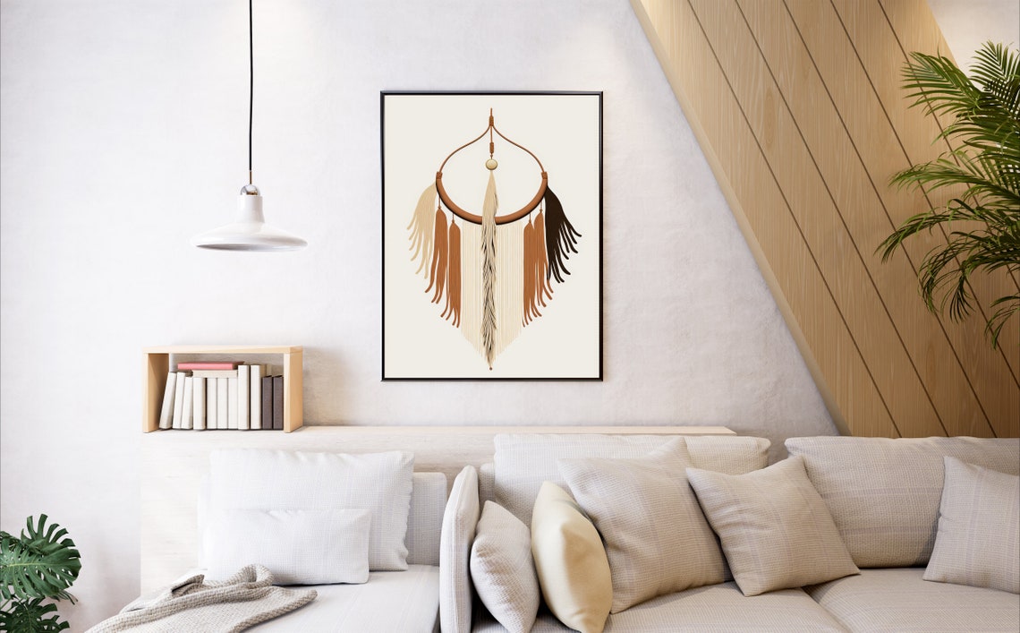 Boho Terracotta Feather Wall Hanging Dreamcatcher Style Poster - Image 4