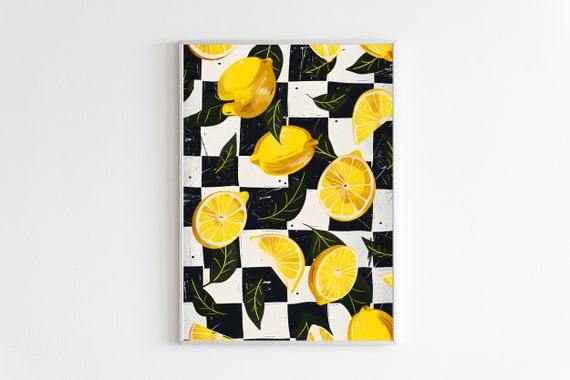 Lemon Wall Art Trendy Checkered Abstract Print Aesthetic Printable Wall Art Instant