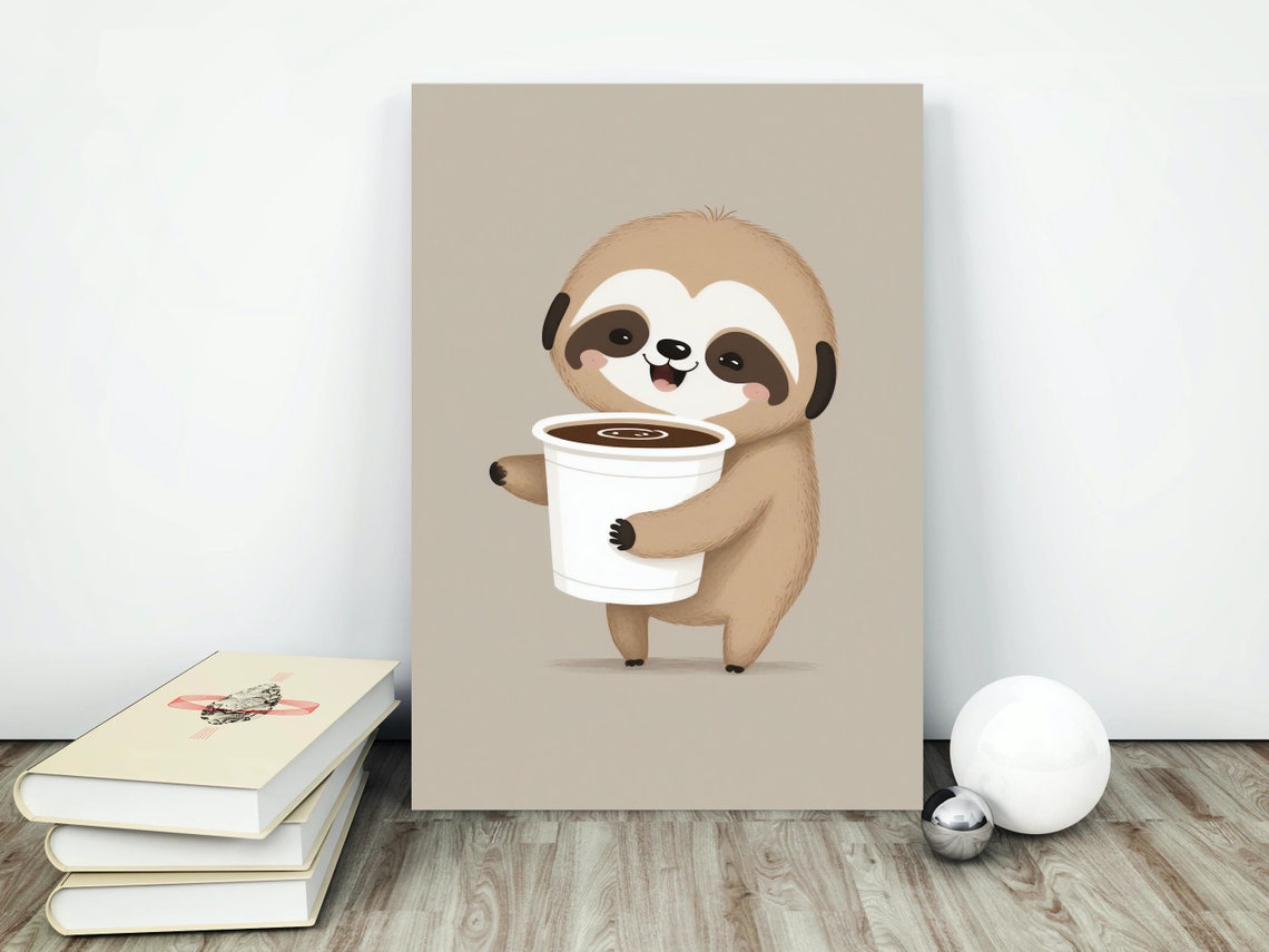 Positive Sloth Wall Art Print Funny Printable Gift Wall Hanging Decor Coffee Mug Art Print Printable Art Instant - Image 4