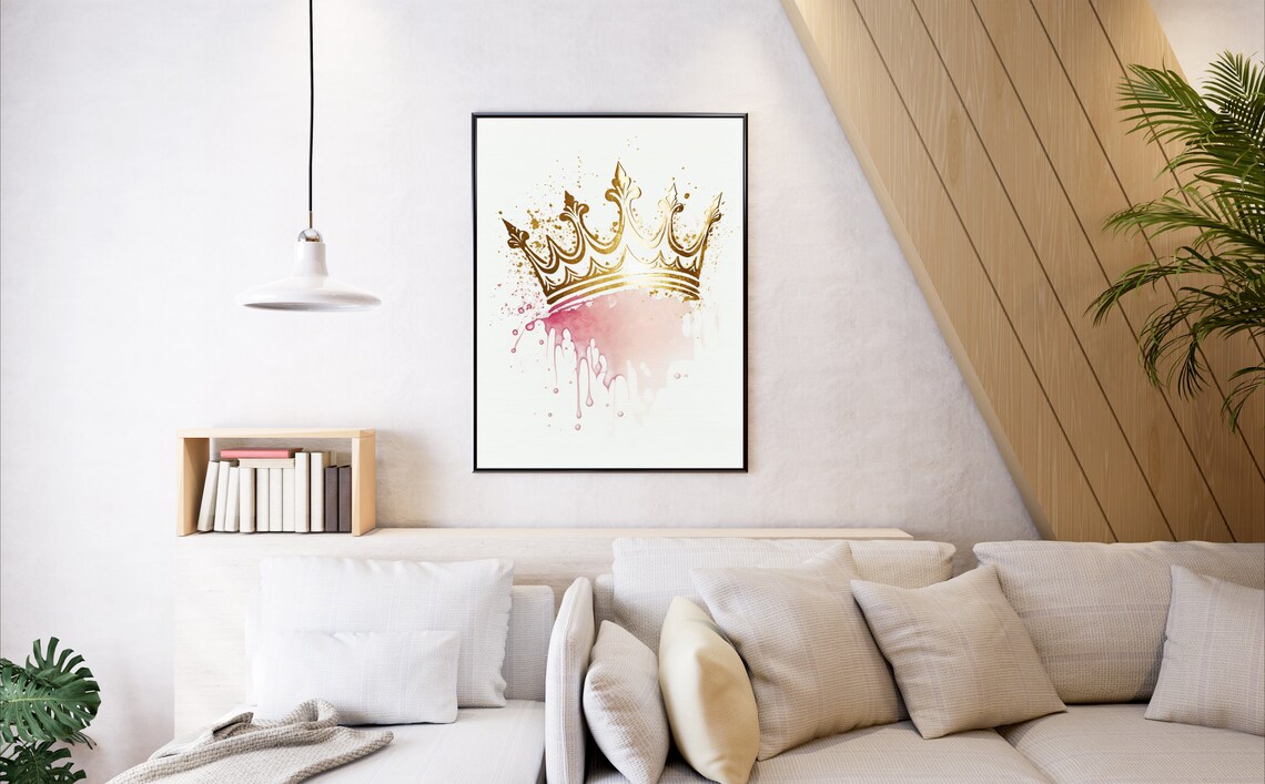 Pink Gold Watercolor Crown Queen Sparkle Feminine Room Poster - Image 3