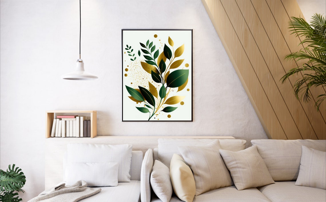 Gold Green Botanical Leaves Elegant Modern Neutral Home Poster - Image 4
