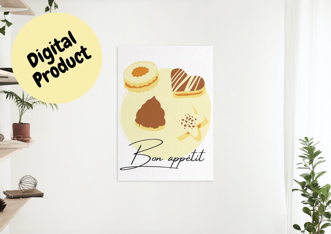 Bon Appetit Cookies and Pastry Plate Kitchen Watercolor Poster - Image 3