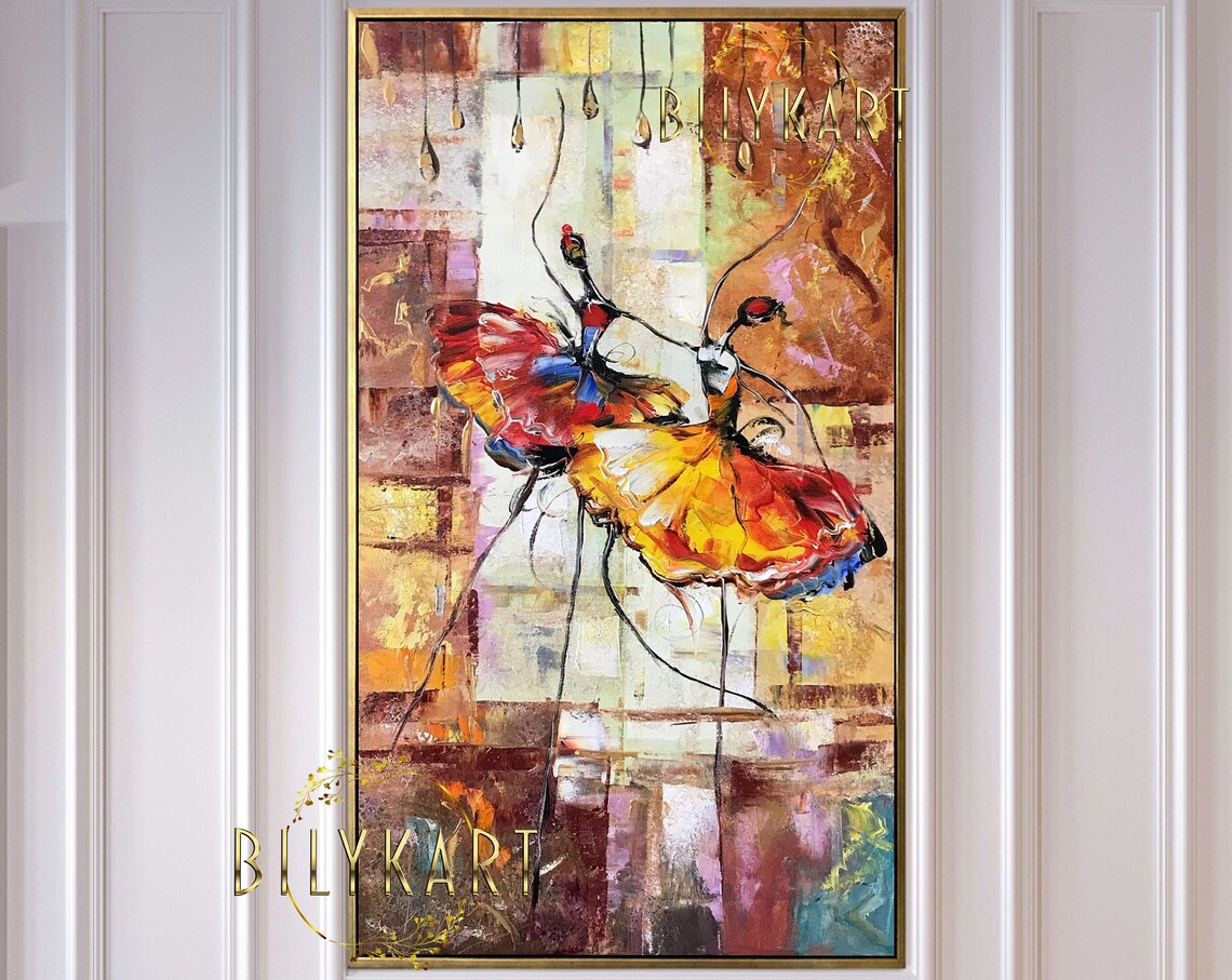 Abstract Ballerinas Red Yellow Tutus Lively Dance Art Poster