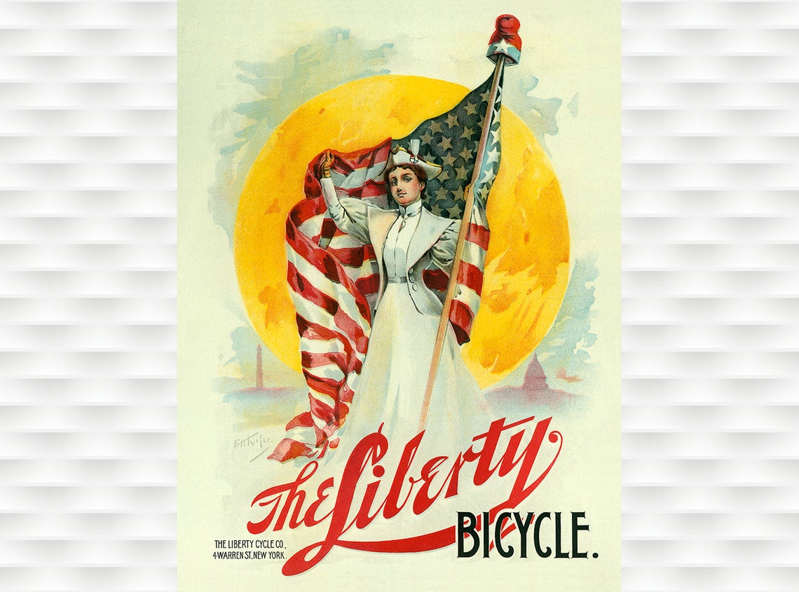 The Liberty Bicycle American Flag Lady Vintage New York Cycling Poster