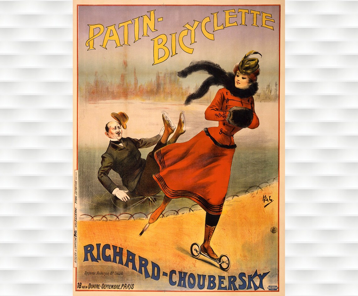 Patin-Bicyclette Richard Choubersky French Belle Epoque Skating Poster