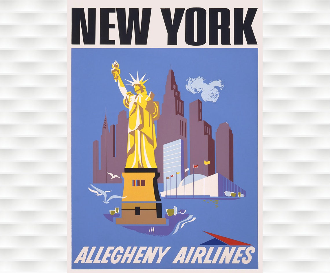 Allegheny Airlines New York Vintage Airline Poster Statue of Liberty