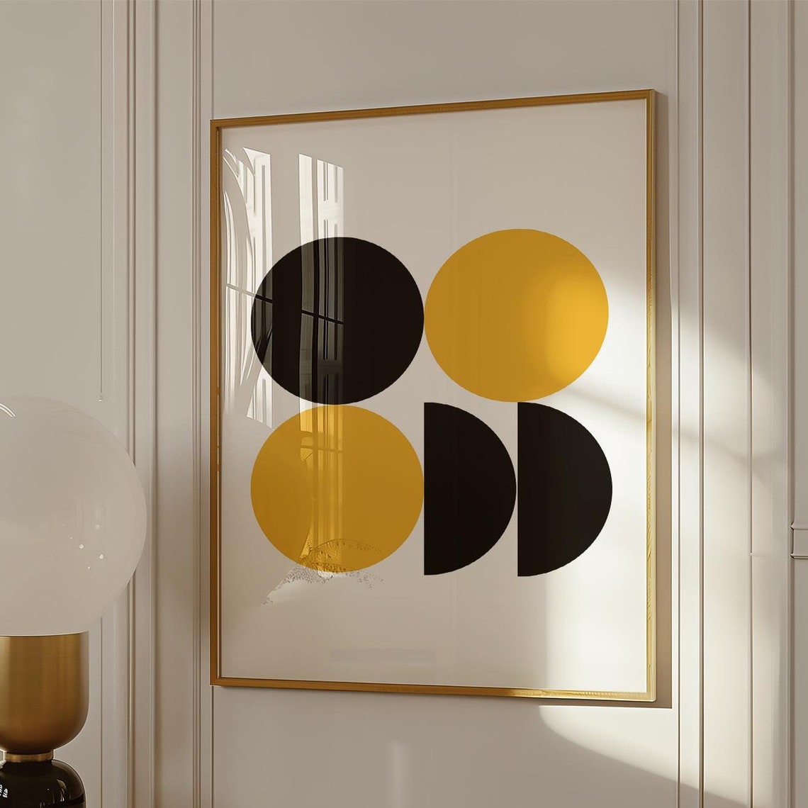 Minimal Black Yellow Circle Quartet Geometric Modern Art Poster