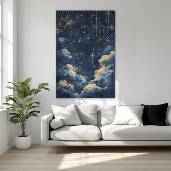 Fantasy Starry Night Sky Celestial Framed Canvas Print Dreamy Cloudscape Wall Art Mystical Decor Gift For Friend Ready To Hang