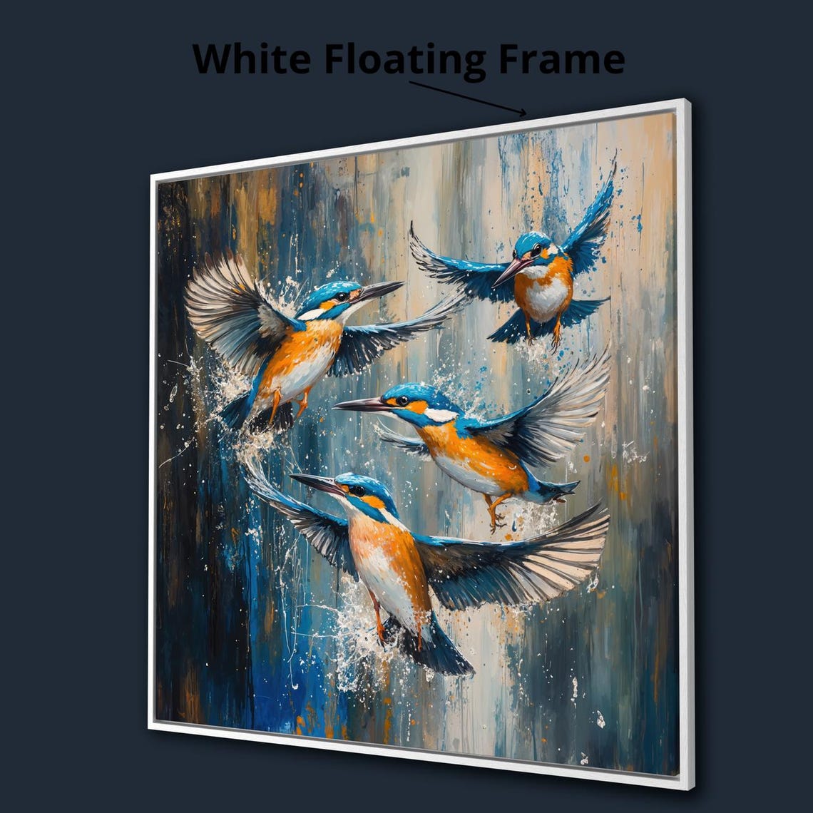 Colorful Kingfishers In Flight Over Water Splash Abstract Bird Poster - Image 3