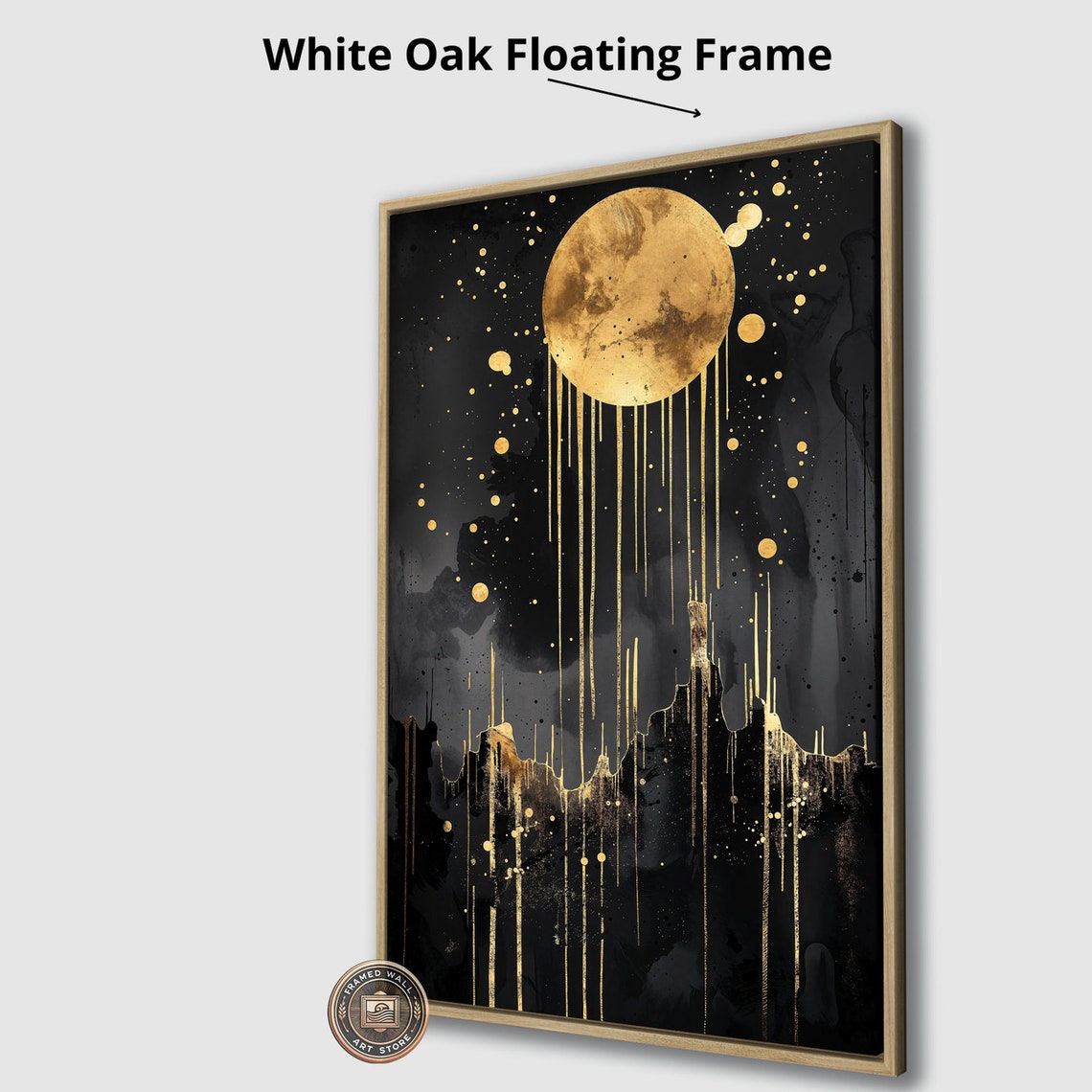 Abstract Gold Moon Framed Print Black Night Sky Wall Art Modern Celestial Painting Print Mystical Decor Gift Ready To Hang - Image 4