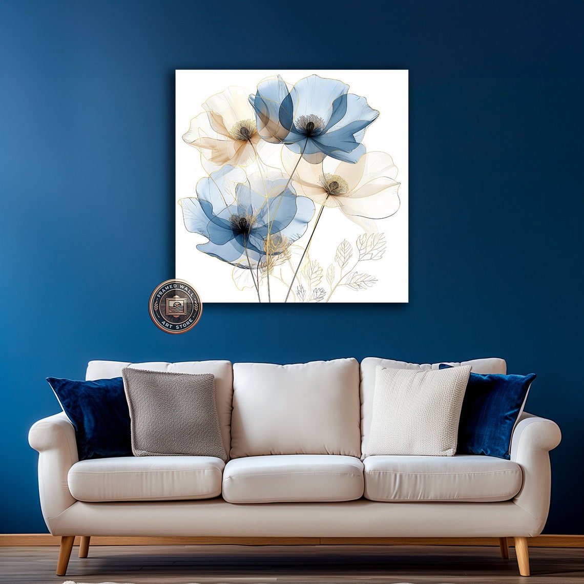 Translucent Blue Beige Flowers Abstract Petals Minimal Art Poster - Image 5