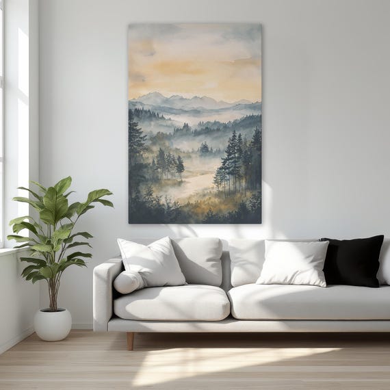 Mountain Forest Misty Landscape Framed Canvas Print Tranquil Nature Wall Art Peaceful Scenic Decor Gift For Him Ready To Hang