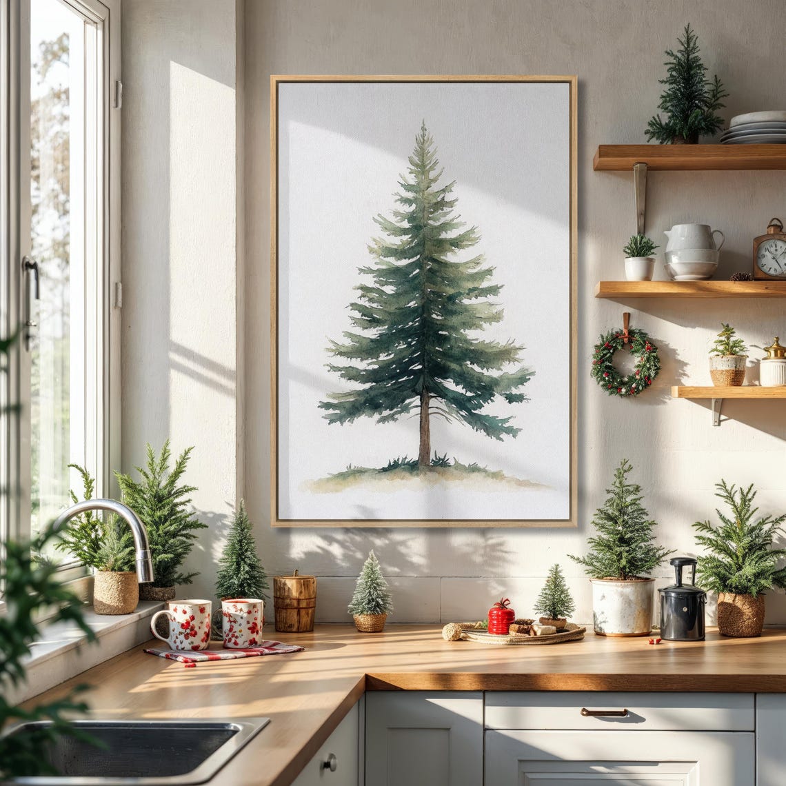 Solitary Evergreen Tree Watercolor Minimalist Botanical Poster