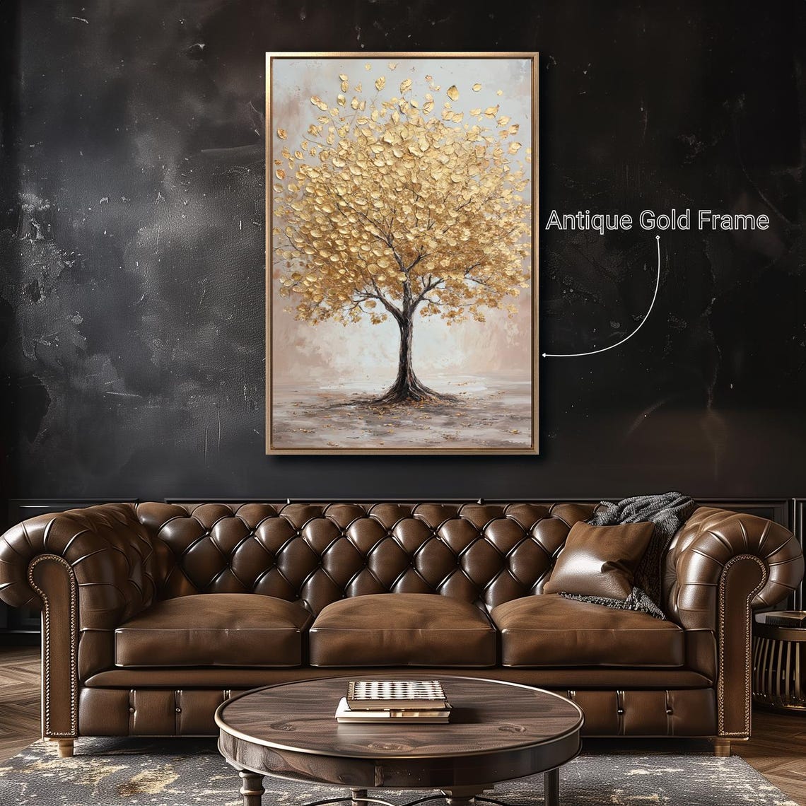 Graceful Golden Leaf Tree With Falling Leaves Neutral Wall Poster - Image 5