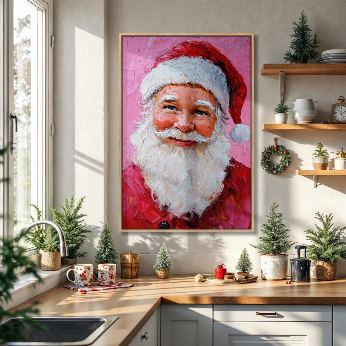 Jolly Santa Claus Oil Painting Portrait Christmas Holiday Poster