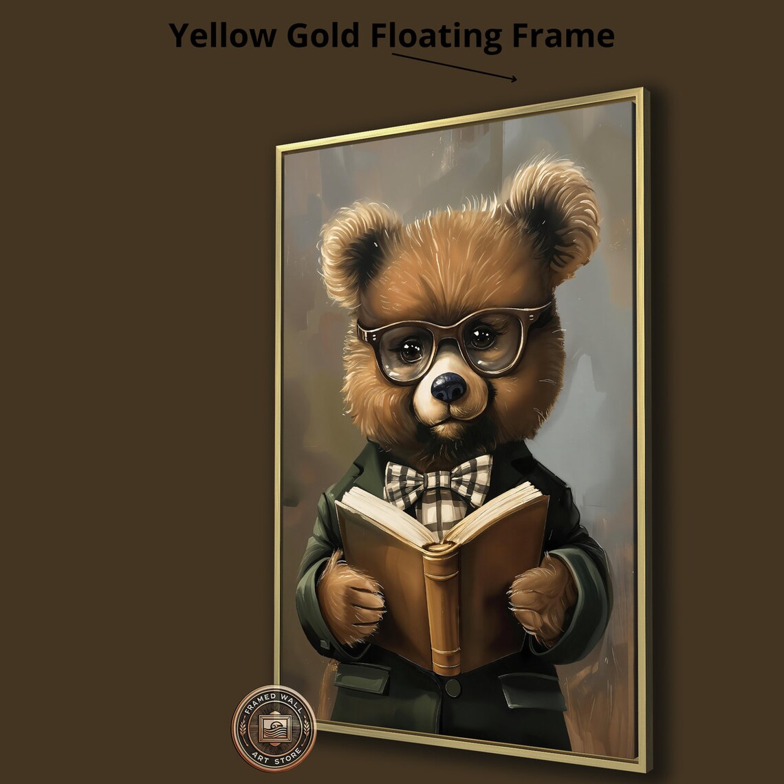 Cute Bear Cub Reading Book Glasses Bow Tie Formal Attire Kids Room Poster - Image 3