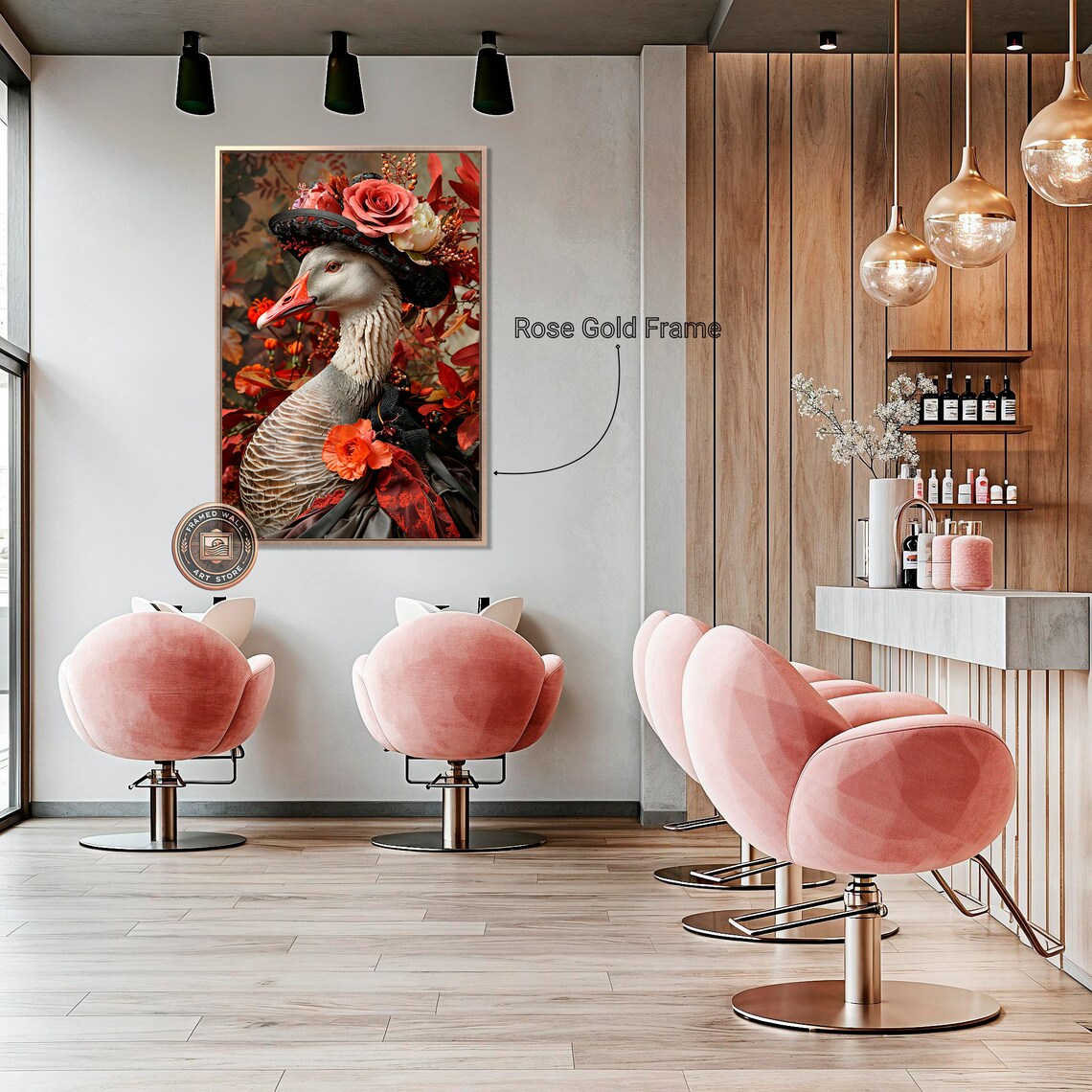 Elegant Goose Wearing Rose Hat Autumn Floral Portrait Art Poster - Image 2