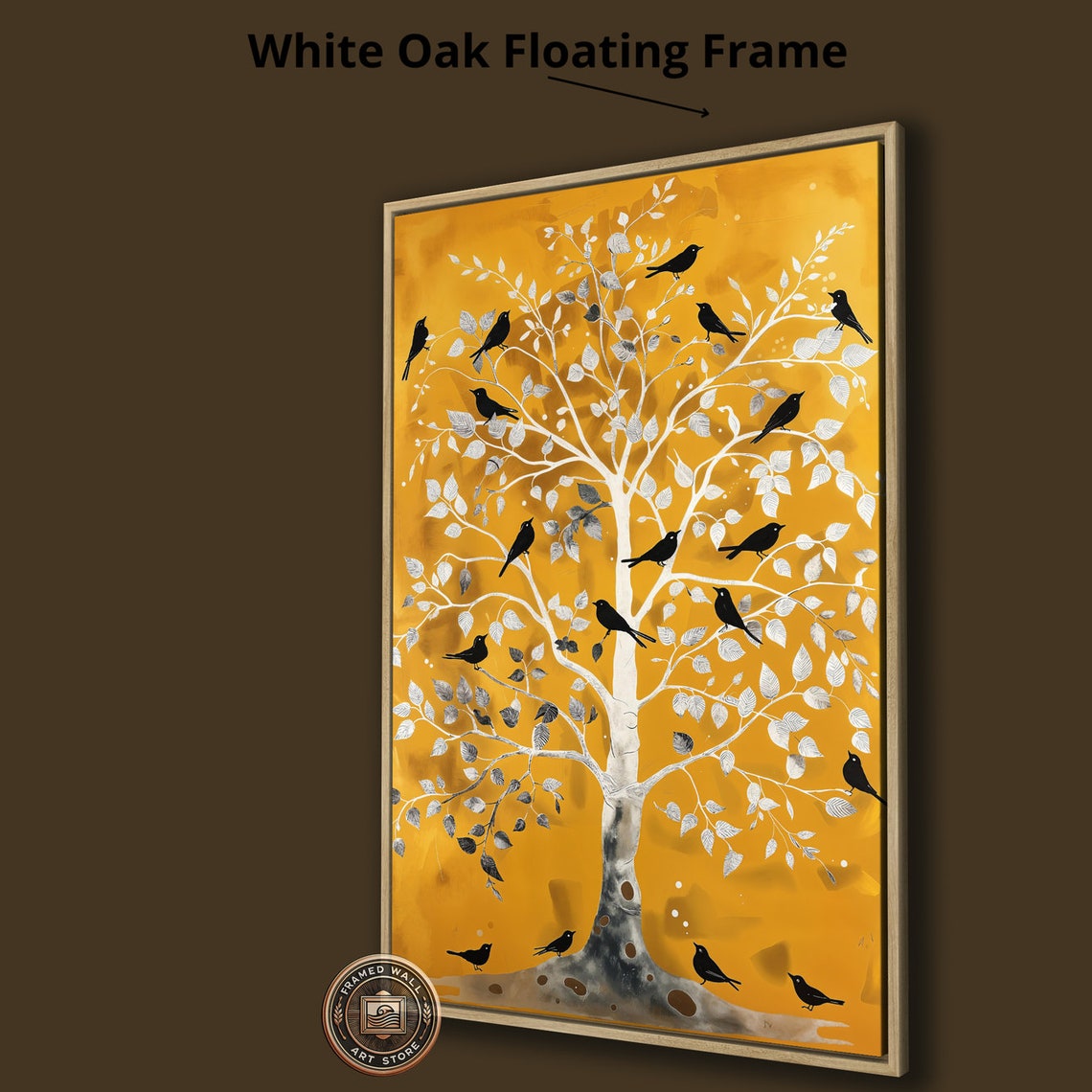 Black Birds Golden Tree Silver Leaves Minimalist Nature Art Poster - Image 4