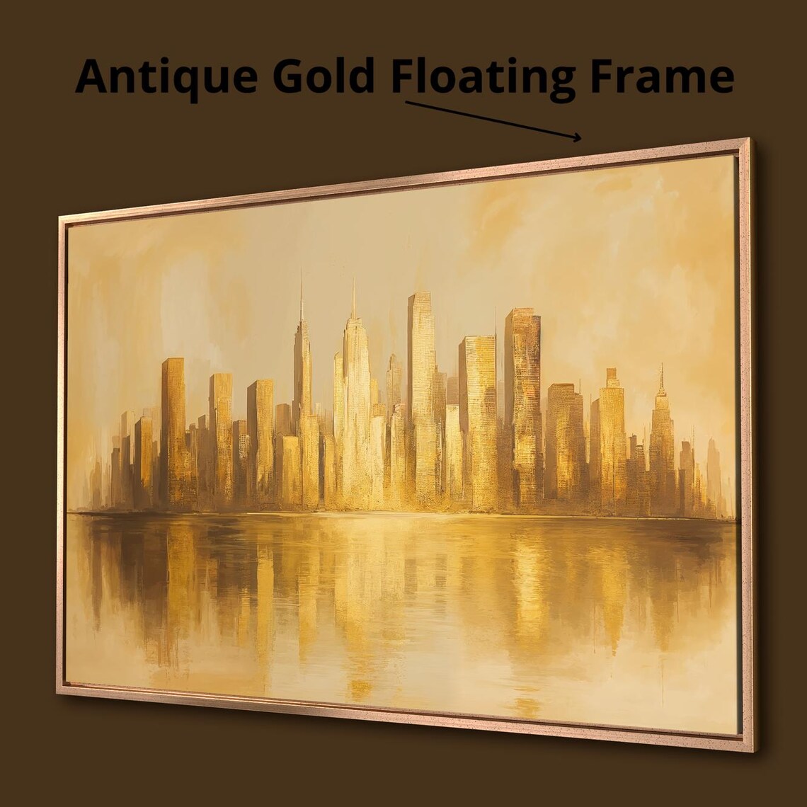 Golden City Skyline Reflected On Water Abstract Urban Poster - Image 3