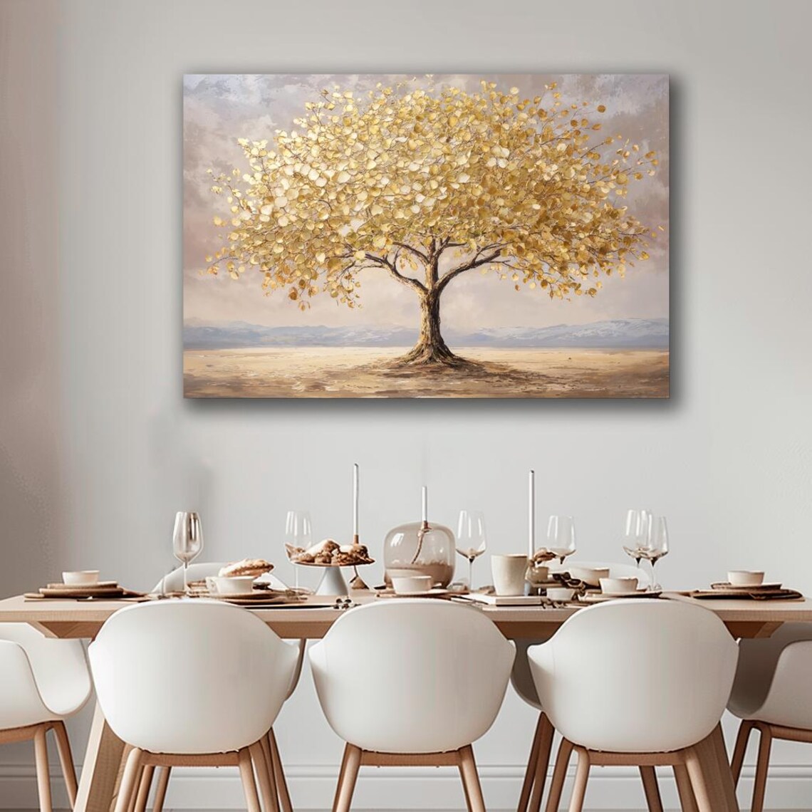 Golden Leaf Tree Modern Landscape Luxury Art Print - Image 2