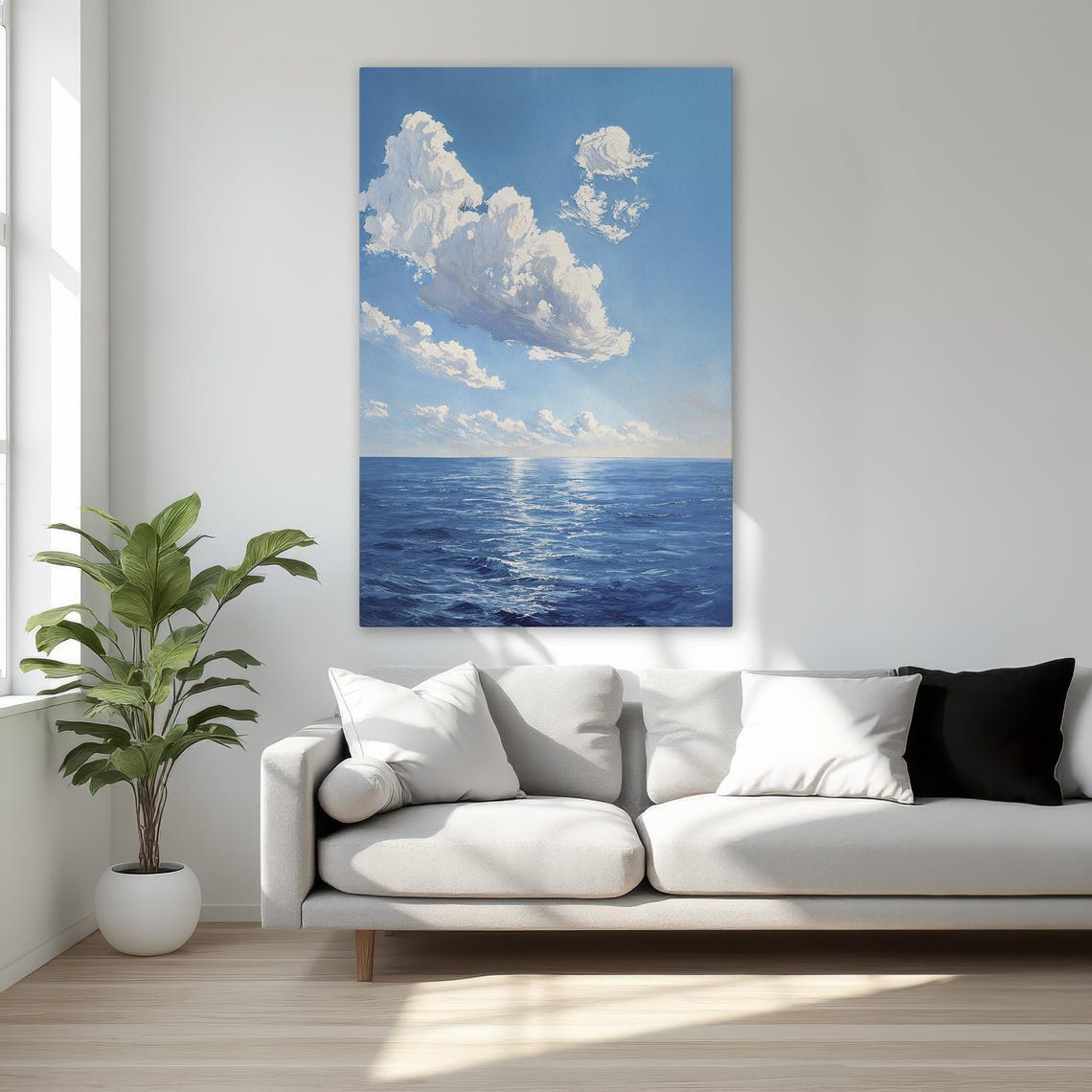 Tranquil Ocean Seascape Poster With Blue Sky And White Clouds
