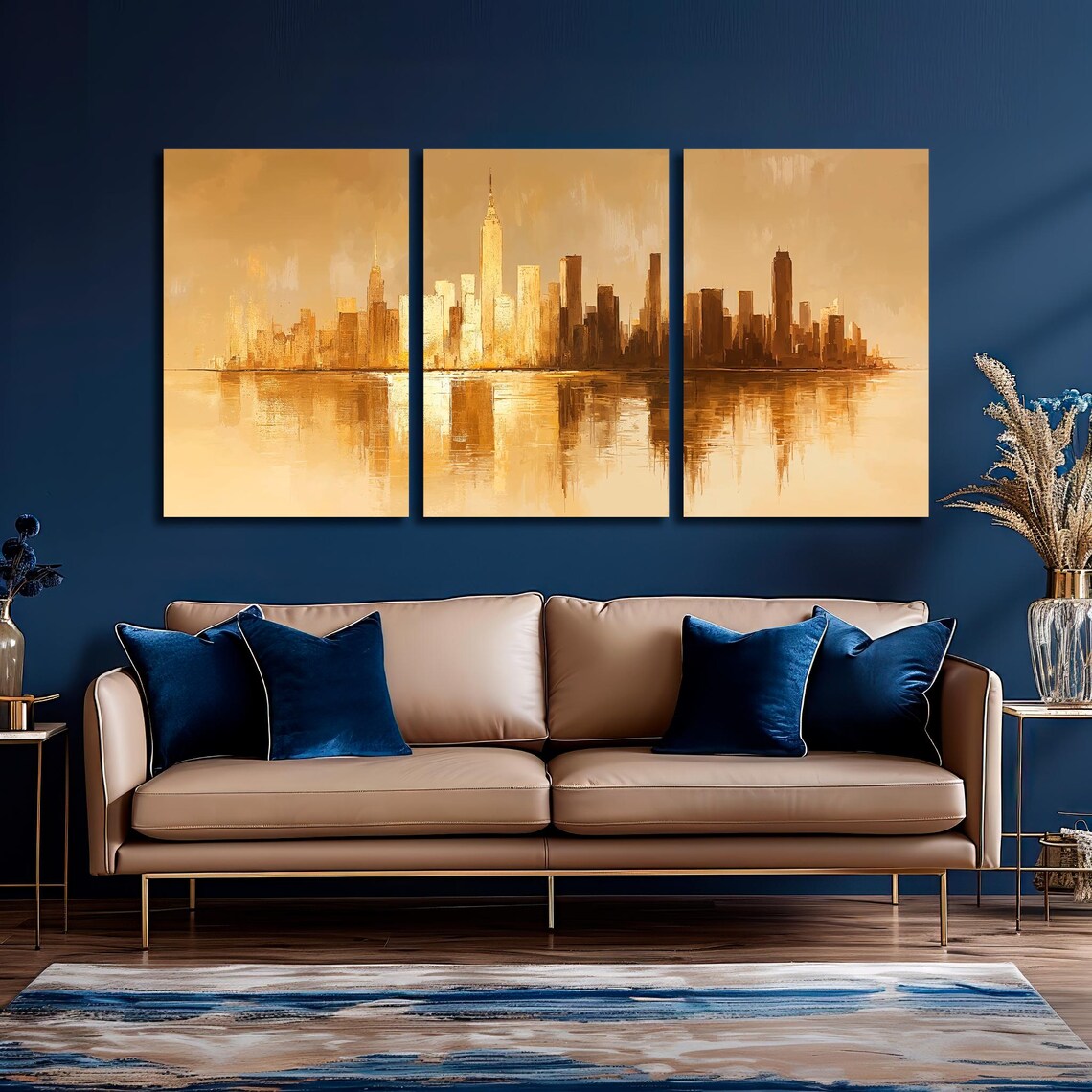 Golden City Skyline With Tall Spire Reflecting On Calm Water Poster - Image 5