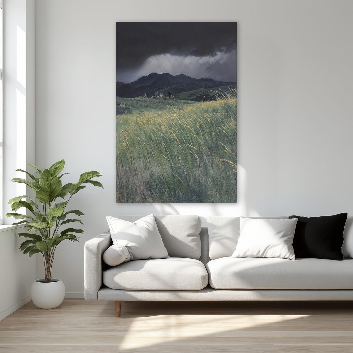 Stormy Mountain Meadow Dramatic Sky Moody Landscape Wall Art