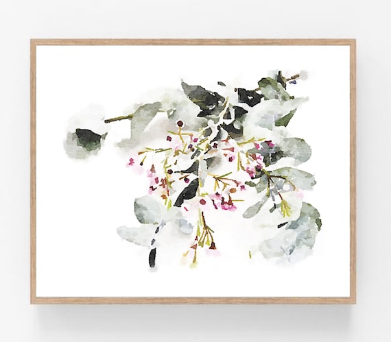 Botanical Print Eucalyptus Wax Flower Watercolor Wall Art Neutral Spa Bathroom Minimalist 5x7 8x10 11x14 16x20 18x24