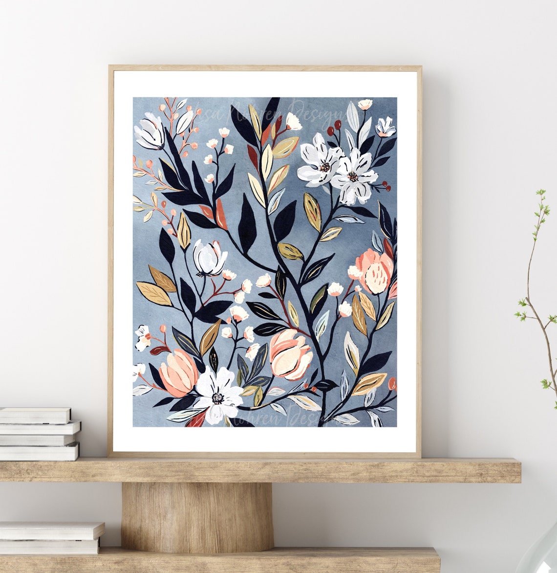 Neutral Blue Floral Abstract Botanical Illustration