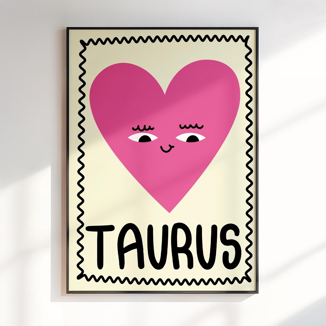Taurus Smiling Pink Heart Face Cute Kids Zodiac Star Sign Poster
