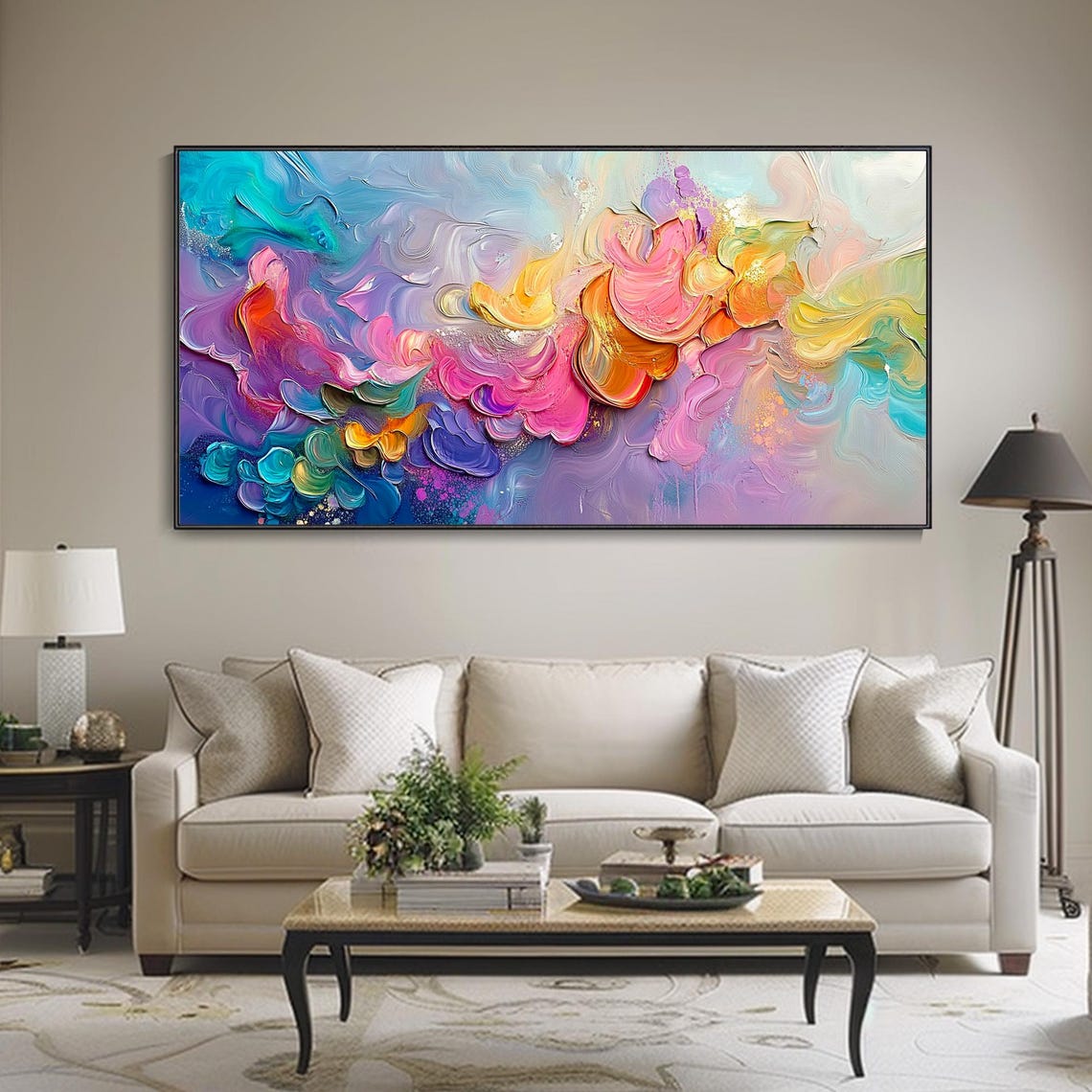 Pastel Abstract Swirling Floral Impasto Palette Knife Art Poster - Image 3