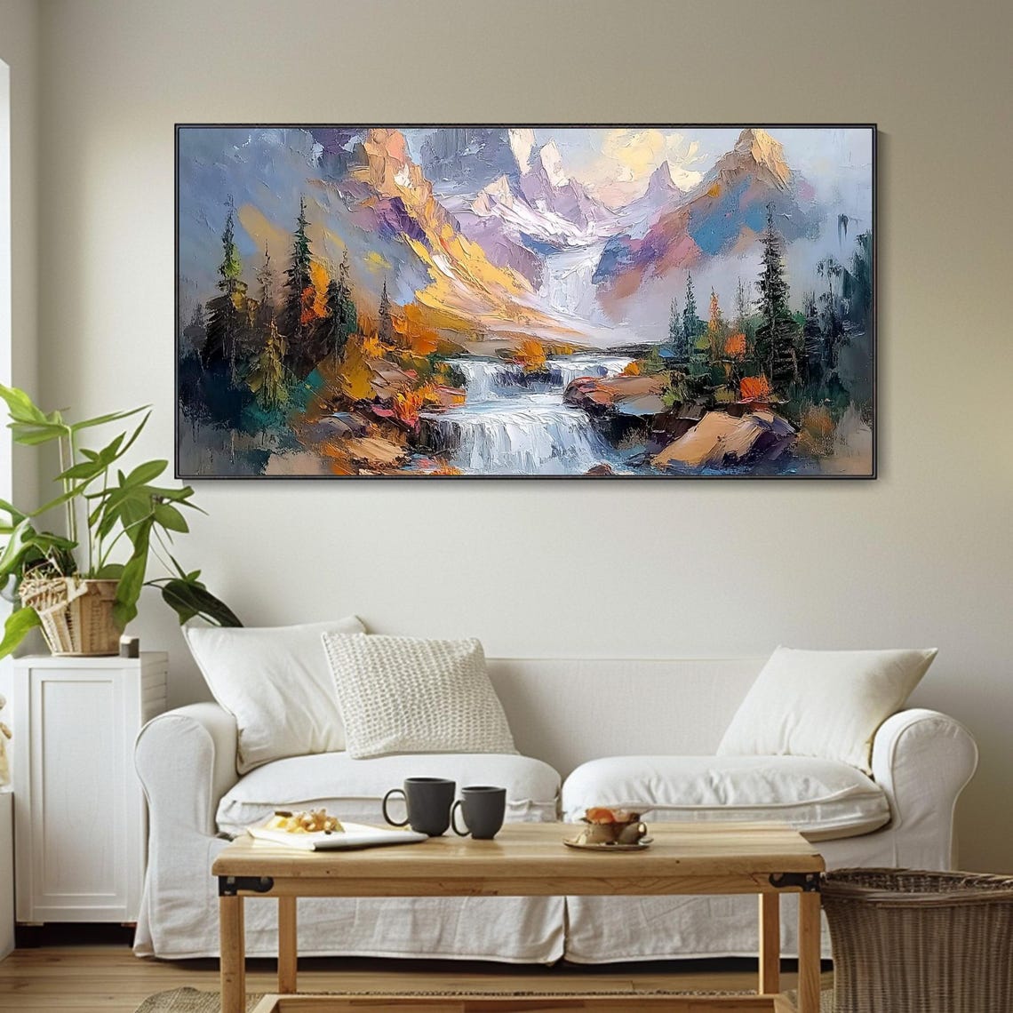 Mountain River Waterfall Autumn Pine Landscape Modern Poster - Image 4