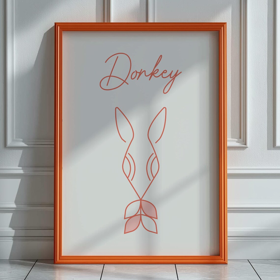 Donkey Orange Minimalist Line Art Animal Cute Wall Decor Poster