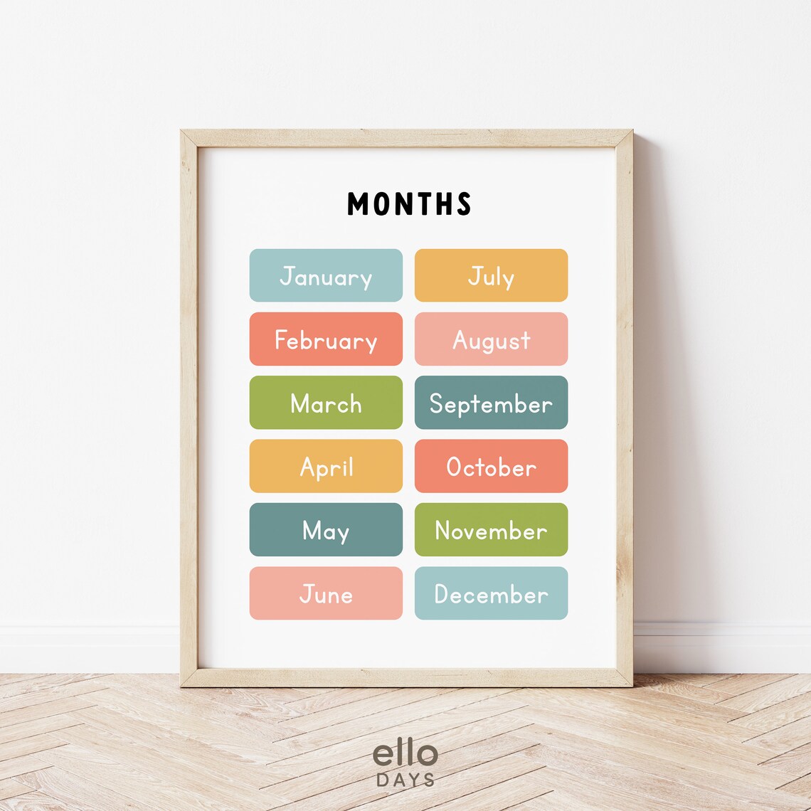 Months Of The Year Chart Colorful Blocks Kids Classroom Poster