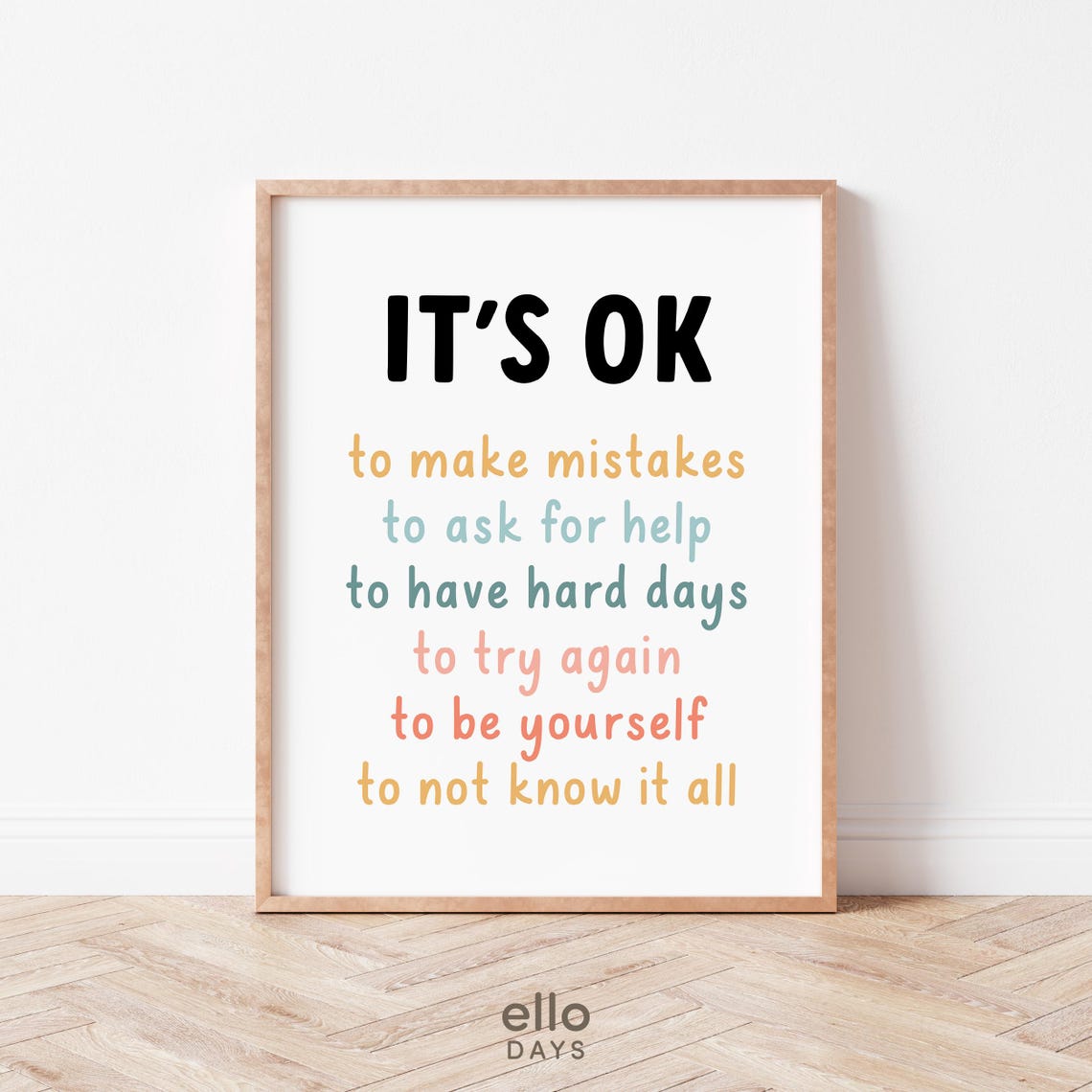 Its Ok to Make Mistakes Rainbow Pastel Encouragement Wall Poster