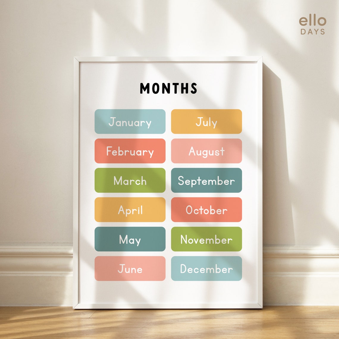 Months Of The Year Chart Colorful Blocks Kids Classroom Poster - Image 2