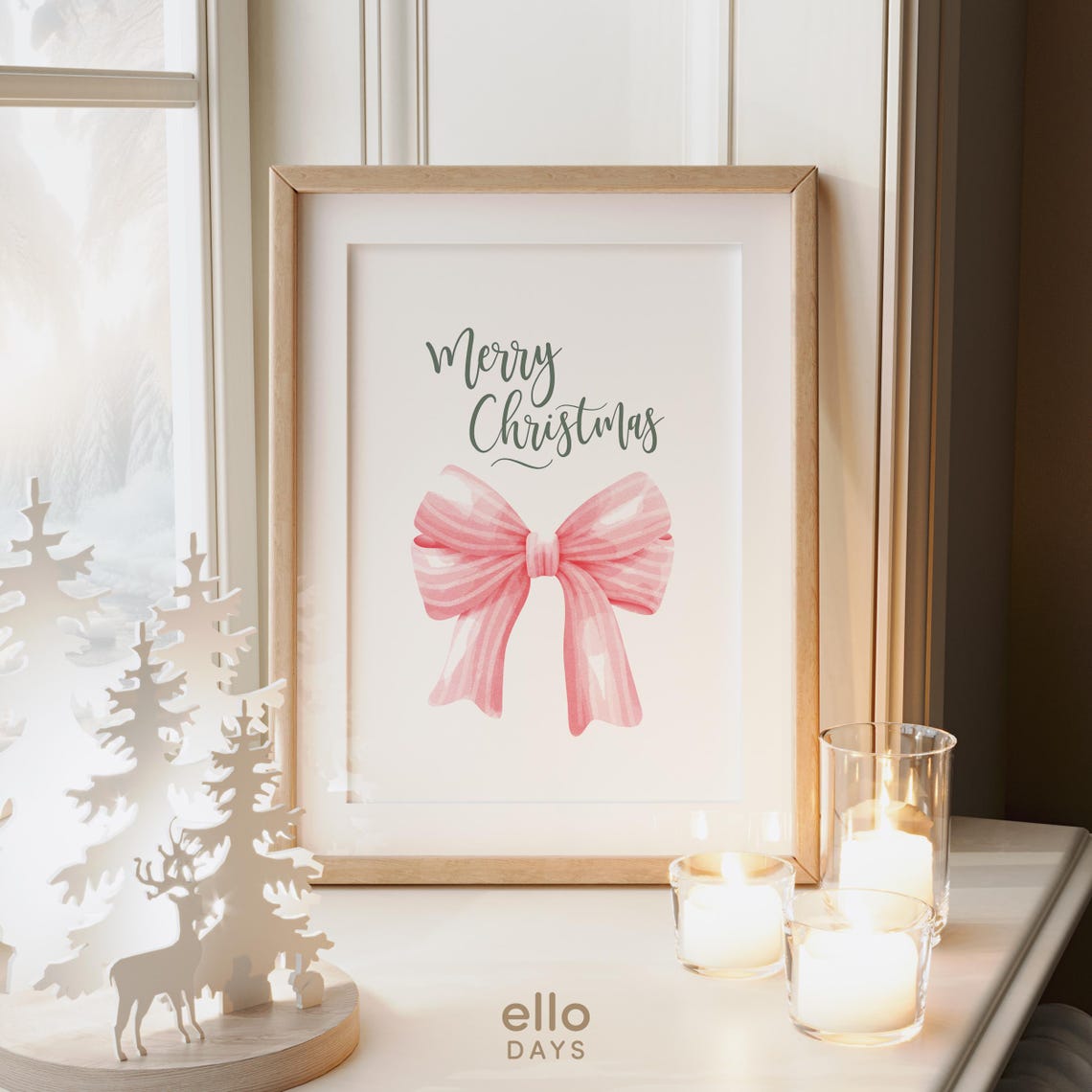 Merry Christmas Pink Watercolor Bow Calligraphy Holiday Poster - Image 4