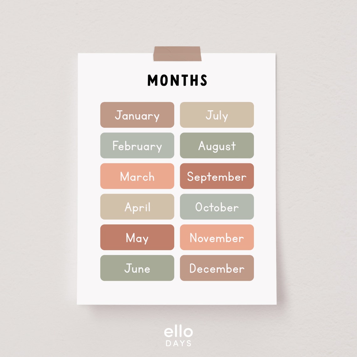 Months Of The Year Chart Neutral Tones Kids Classroom Poster - Image 3