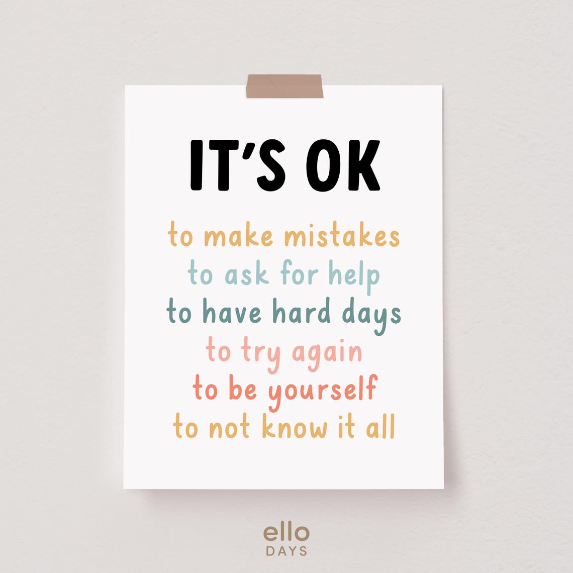 Its Ok to Make Mistakes Rainbow Pastel Encouragement Wall Poster - Image 3