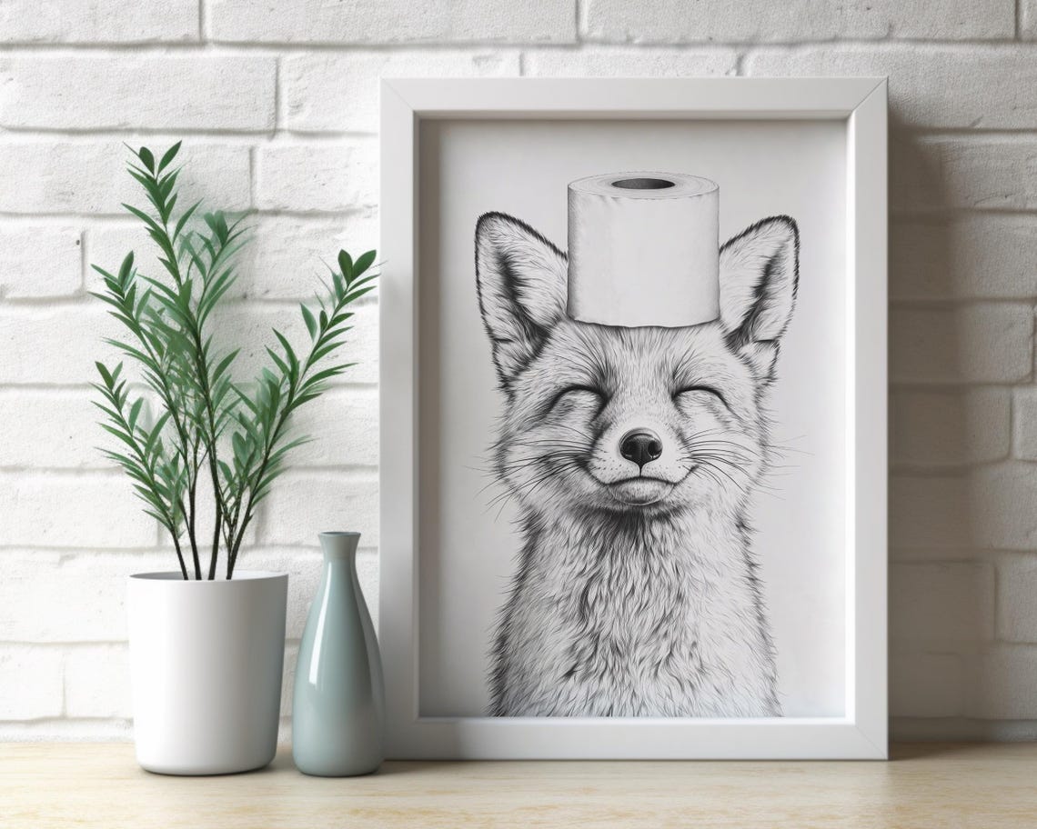 Arctic Fox Poster Animal Bathroom Poster White Fox Gift Arctic Fox Art Bathroom Wall Decor Poster Black And White Bathroom Print - Image 2