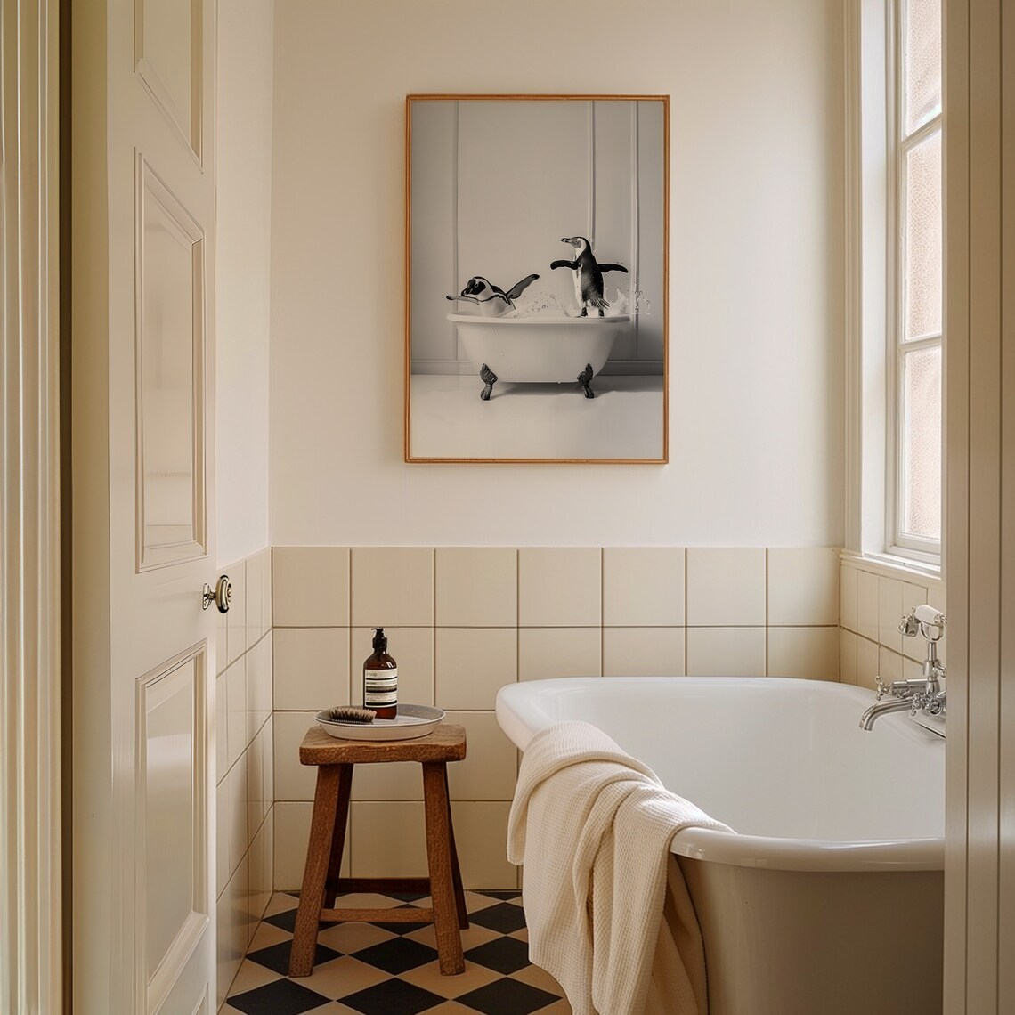 Adorable Penguins in Bathtub Bathroom Art Print - Image 3