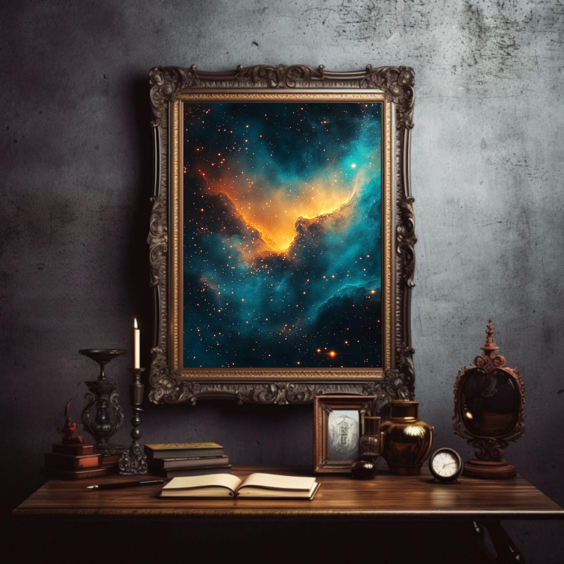 Teal and Orange Nebula Galaxy Stars Cosmic Deep Space Poster