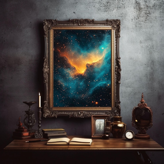 Teal and Orange Nebula Galaxy Stars Cosmic Deep Space Poster