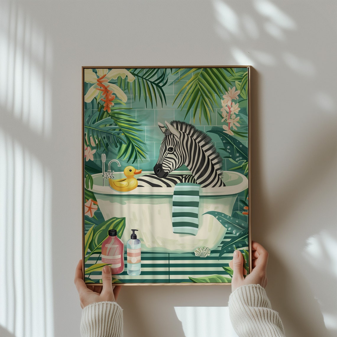 Zebra In A Bathtub Tropical Bathroom Maximalist Funny Animal Poster - Image 3