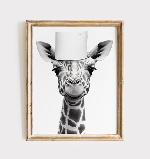 Giraffe Poster Animal Bathroom Decor Giraffe Decor Giraffe Art Funny Bathroom Gift Decor Poster Black And White Bathroom Print
