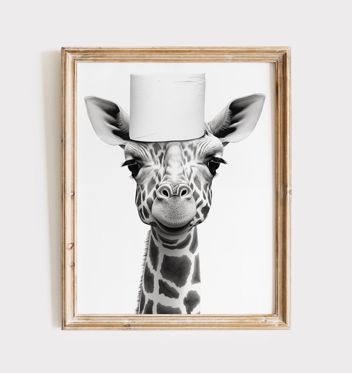 Giraffe Toilet Paper Roll Hat Cute Black White Funny Animal Poster