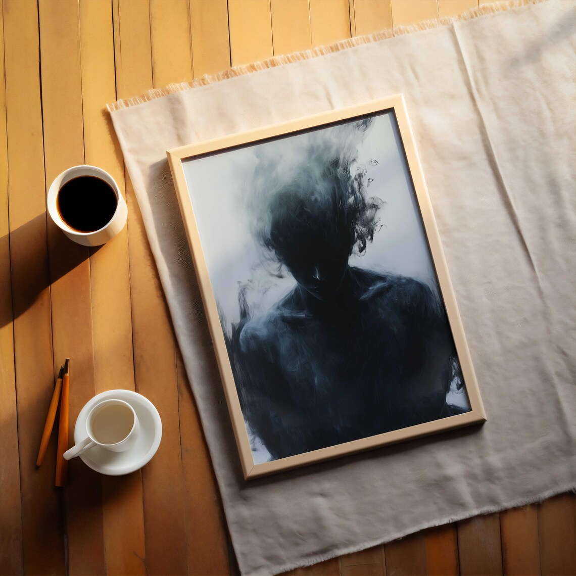 Shadow Woman Smoke Dissolving Portrait Black Abstract Art Poster - Image 2