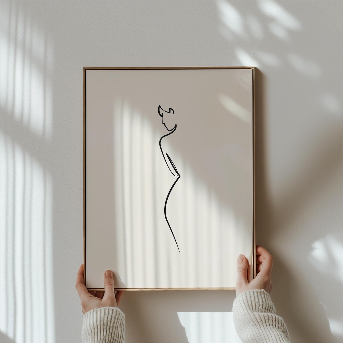 Minimalist Woman One Line Body Art in Ornate Oval Gold Frame Poster - Image 2